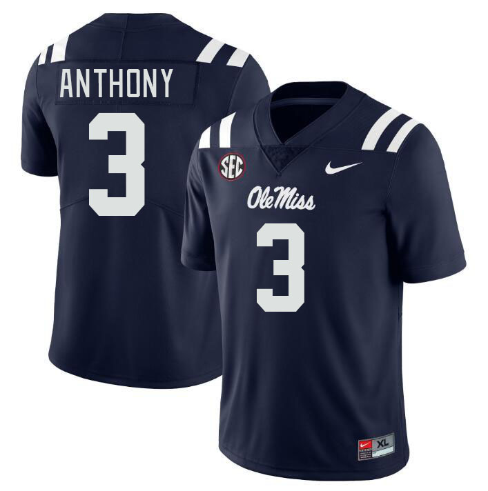 Men #3 Daijahn Anthony Ole Miss Rebels College Football Jerseyes Stitched Sale-Navy